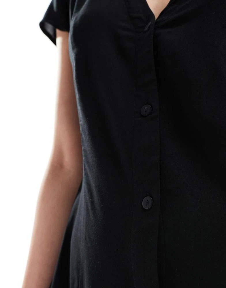 Monki Monki short sleeve button front midi dress in black 4
