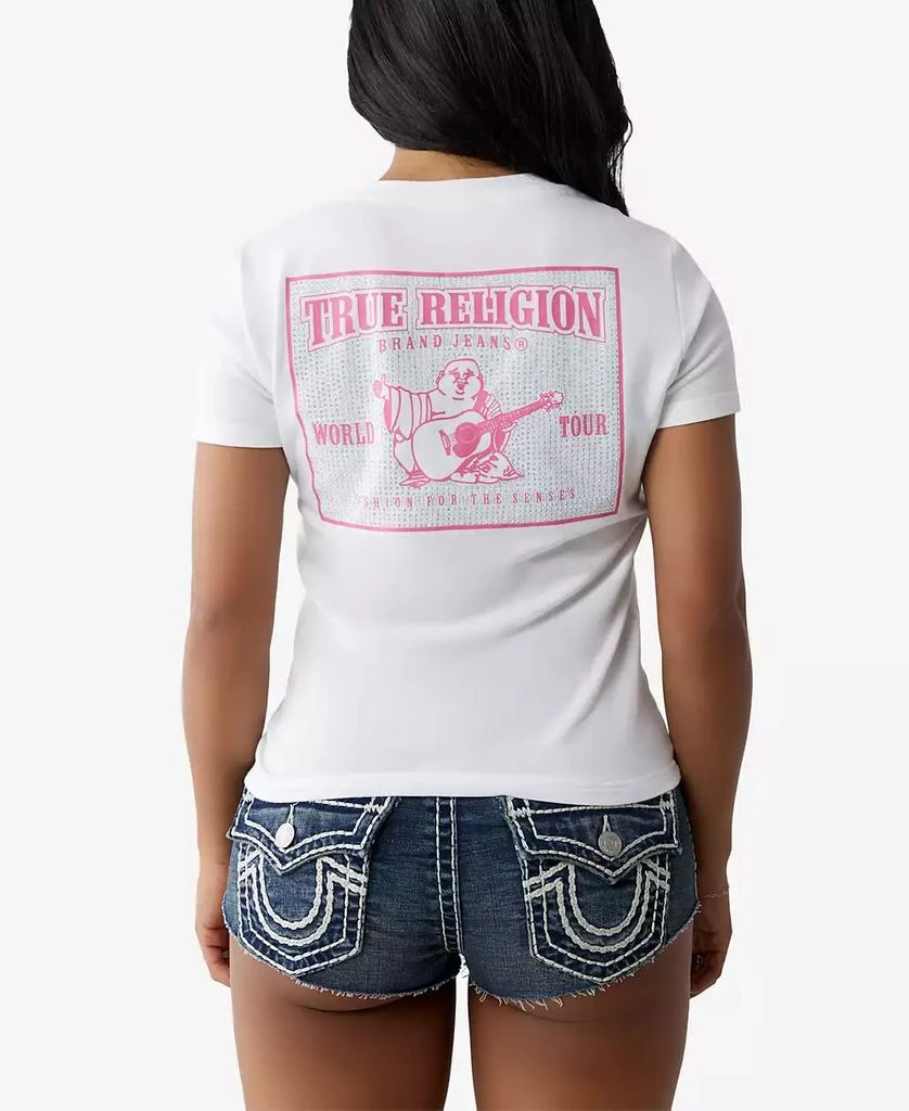 True Religion Women's SS Crystal Logo V Neck T-Shirt 2