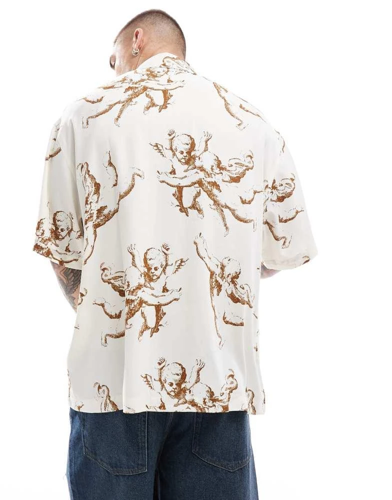 ASOS ASOS DESIGN oversized shirt with cherub print in neutral 4