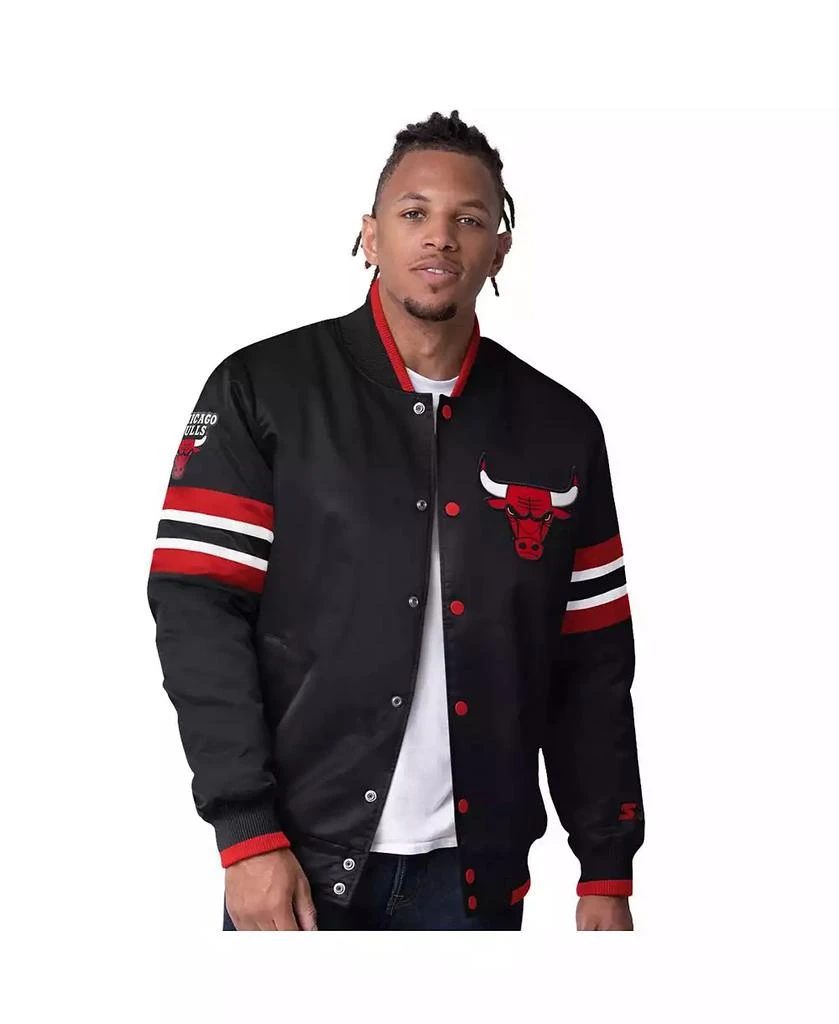 Starter Men's Black Chicago Bulls Scout Varsity Satin Full-Snap Jacket 1