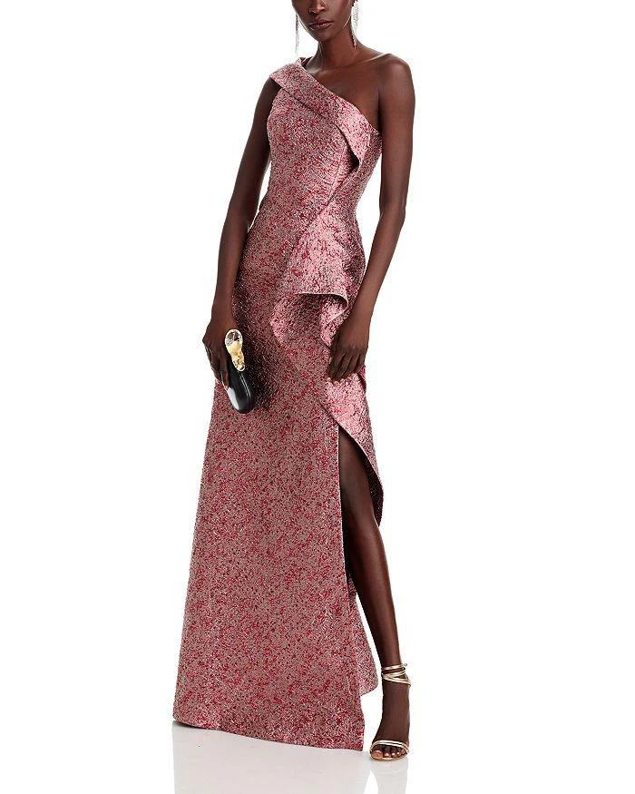 Teri Jon Jacquard One Shoulder Ruffle Gown 3