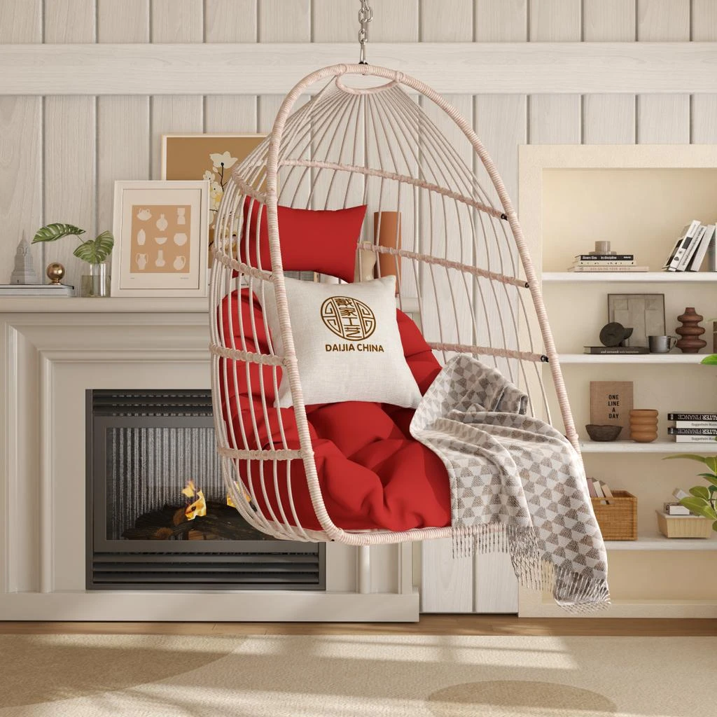 Streamdale Furniture Streamdale Outdoor garden rattan egg swing chair hanging chair PE hanging chair red