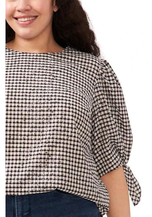 CeCe Plus Size Tie Sleeve Gingham Blouse 3