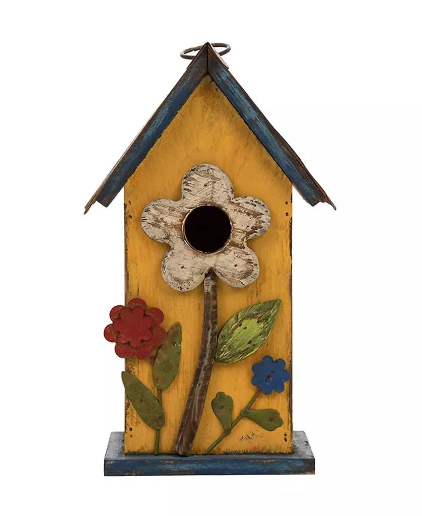 Glitzhome Distressed Solid Wood Birdhouse with Flower 5
