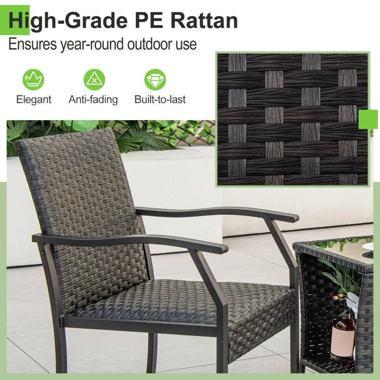 Hivvago 3 Piece Patio Wicker Chair Set with Quick Dry Foam Cushions All Weather 3