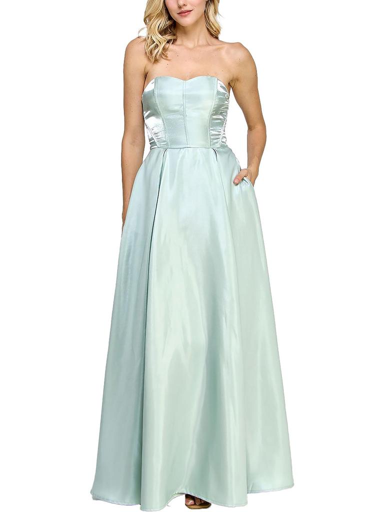 Speechless Womens Shimmer Strapless Evening Dress