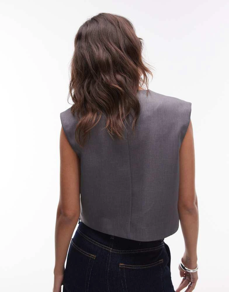 Topshop Topshop tie front cropped waistcoat in grey marl 3
