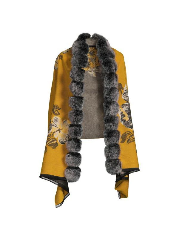 BELLE FARE Faux Fur Pom-Pom Wool & Cashmere Ruana 3