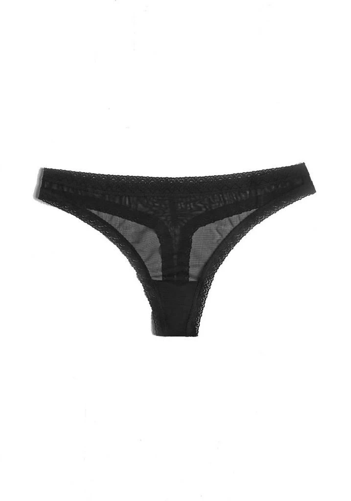 Blush Lingerie Women
s Mesh Lace Trim Thong Panty In Black