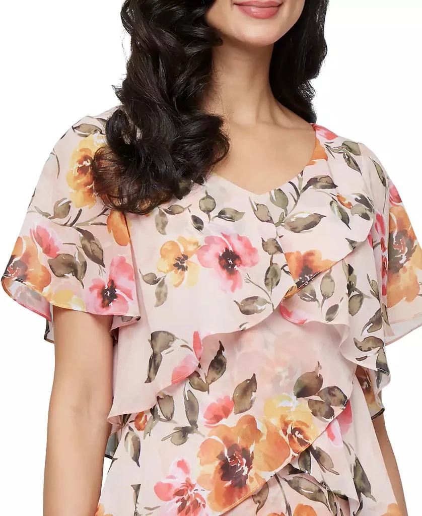 SL Fashions Women's Printed V-Neck Asymmetric-Ruffle-Trim Dress 2