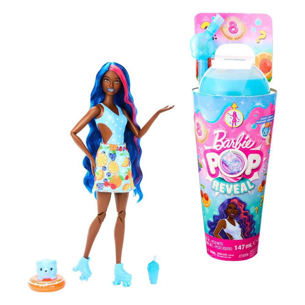 Barbie Pop Reveal Fruit Series Fruit Punch Doll, 8 Surprises Include Pet, Slime, Scent & Color Change