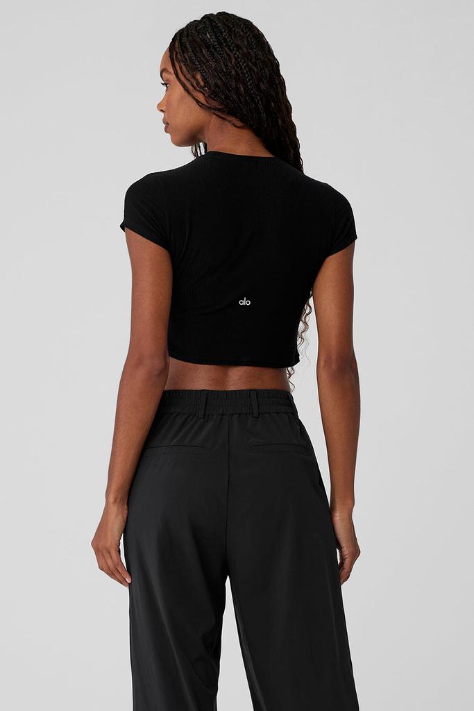 Alo Ribbed Sea Coast Cropped Short Sleeve Tee - Black