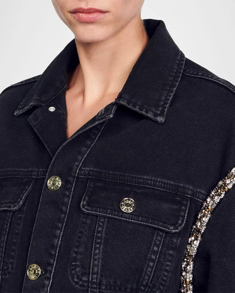 Sandro Paloma Embellished Faded Denim Jacket 5