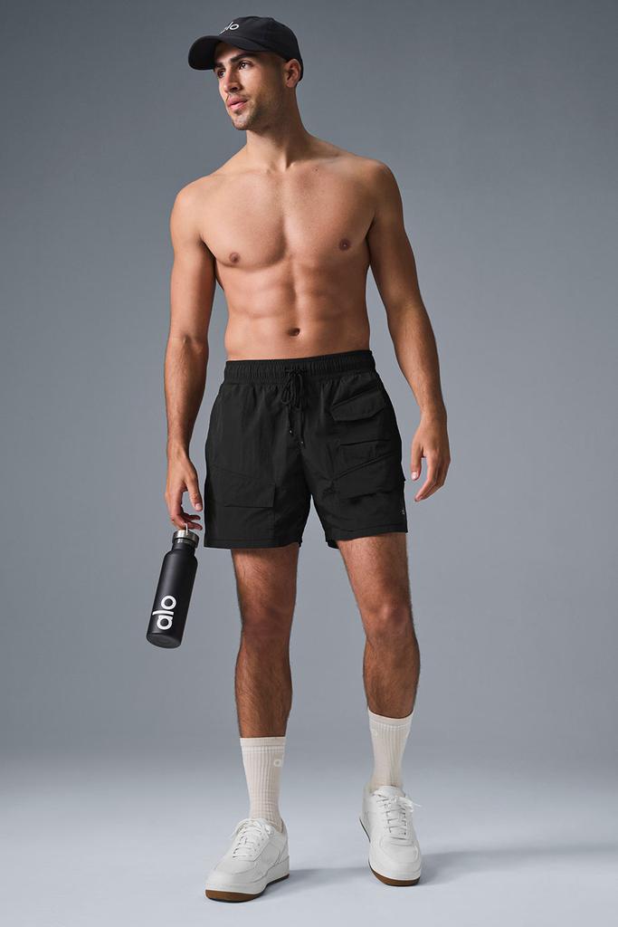 Alo 7" Crinkle Nylon Excursion Cargo Short - Black