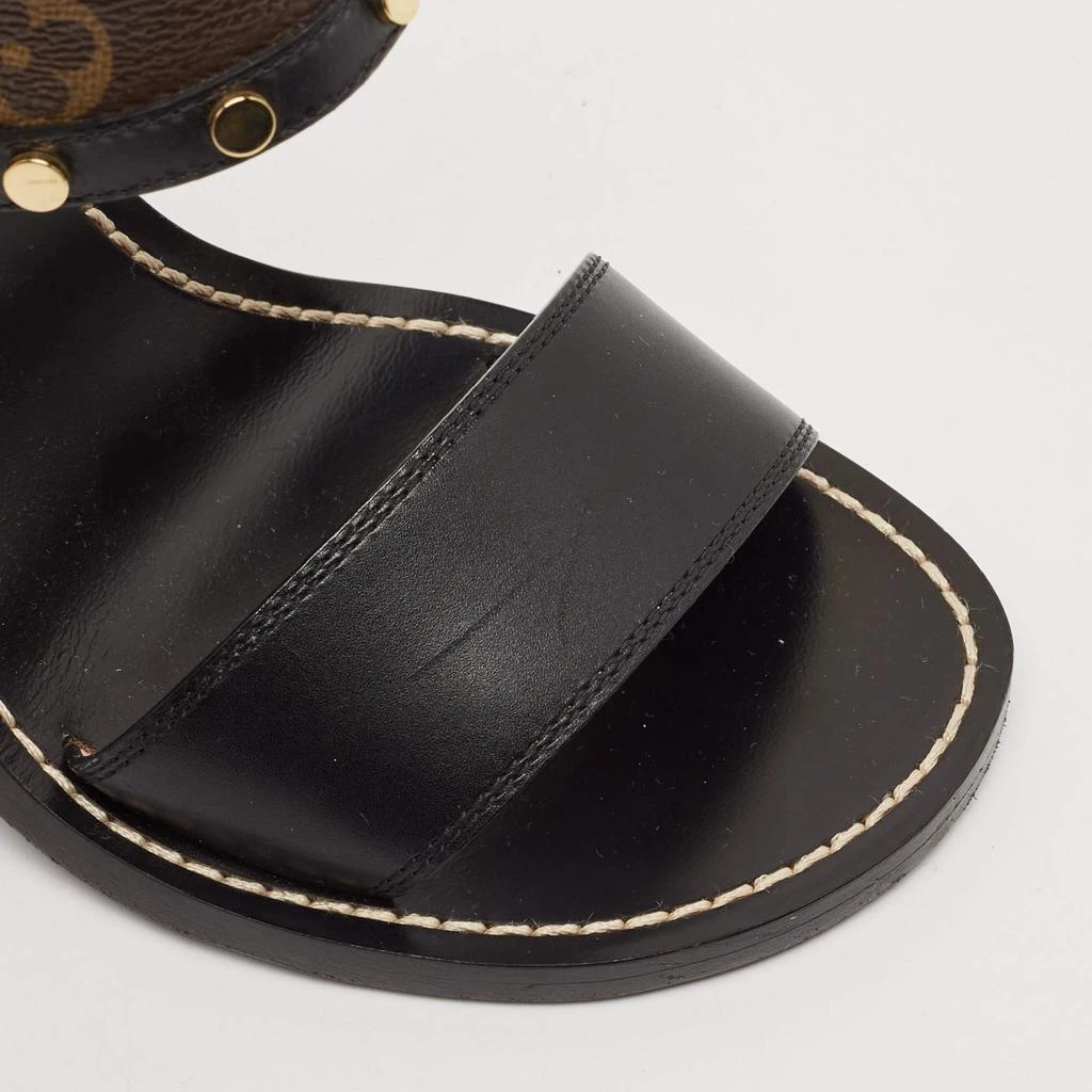 Louis Vuitton Louis Vuitton Black Leather and Monogram Canvas Studded Ankle Strap Sandals Size 39 7