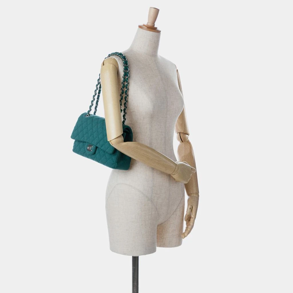 Chanel Chanel Green Cotton Medium Classic Jersey Double Flap Bag 3
