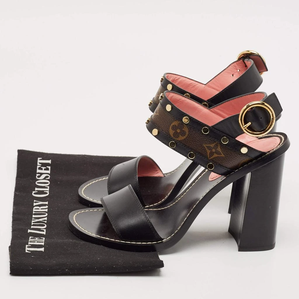 Louis Vuitton Louis Vuitton Black Leather and Monogram Canvas Studded Ankle Strap Sandals Size 39 9