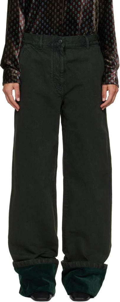 Dries Van Noten Green Velvet Cuff Jeans 1