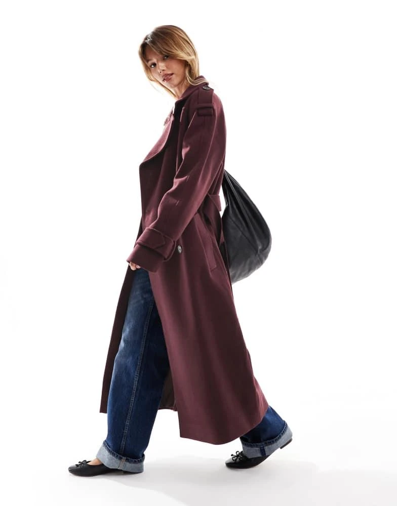 ASOS ASOS DESIGN formal faux wool trench coat in burgundy 1