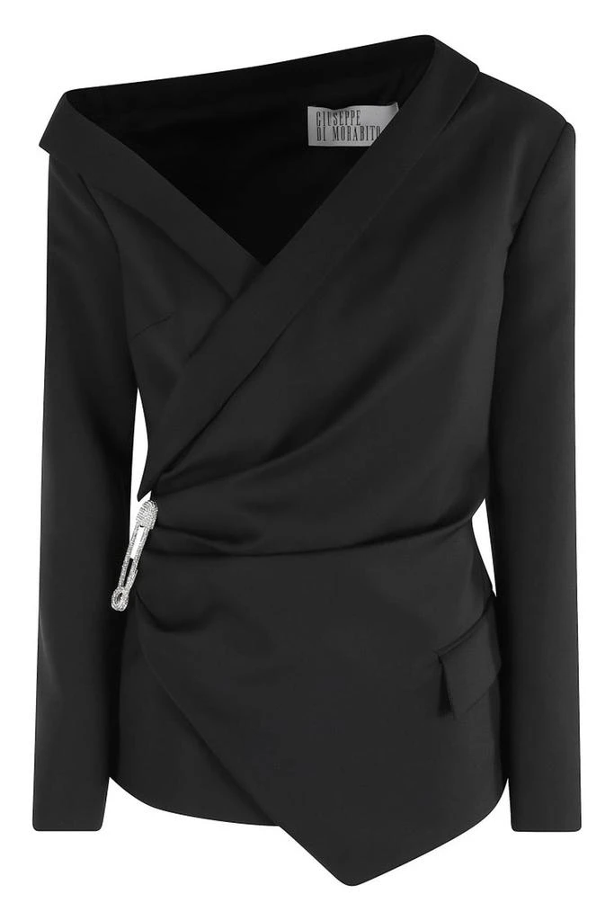 GIUSEPPE DI MORABITO Asymmetrical Black Blazer With Rhinestone Pin