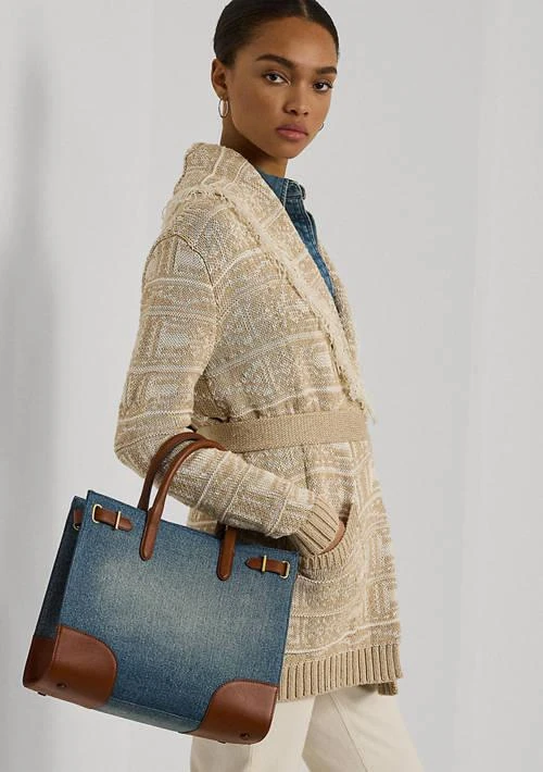 Ralph Lauren Ralph Lauren Leather Trim Denim Medium Devyn Tote Bag 1