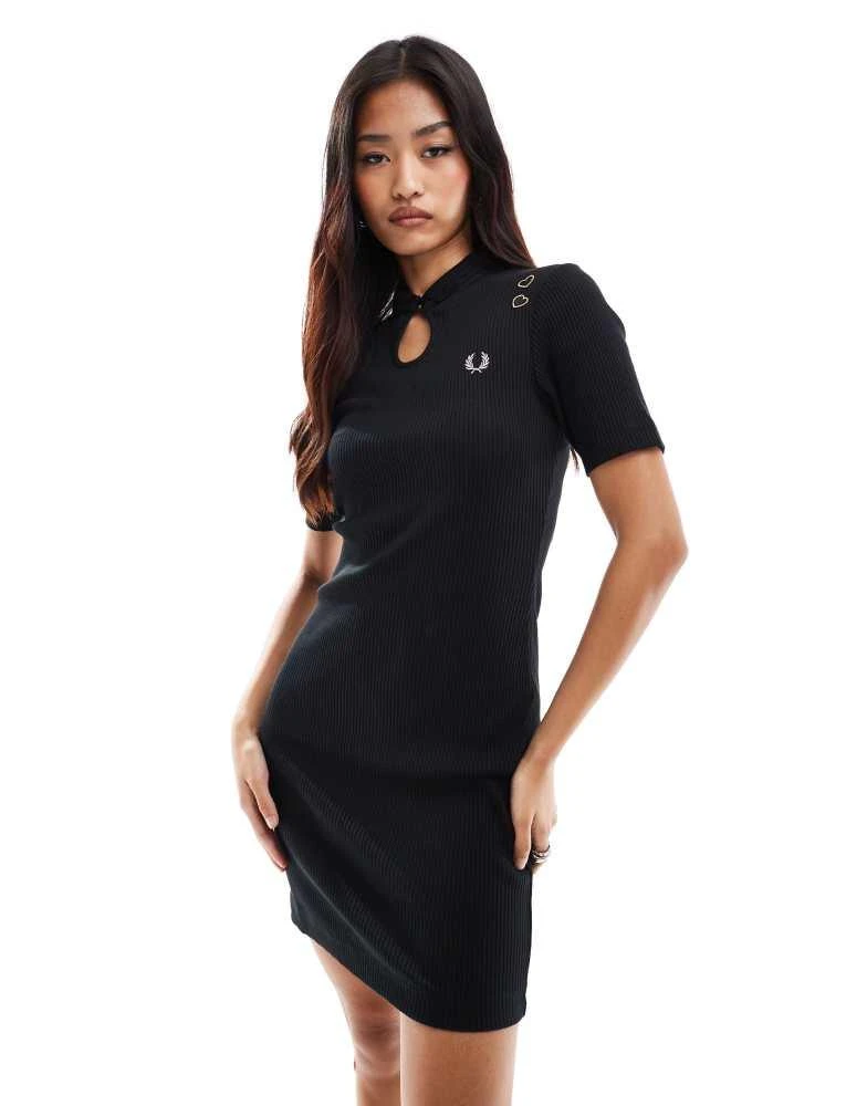 Fred Perry Fred Perry x Amy Winehouse ribbed dress in black with button up collar 1