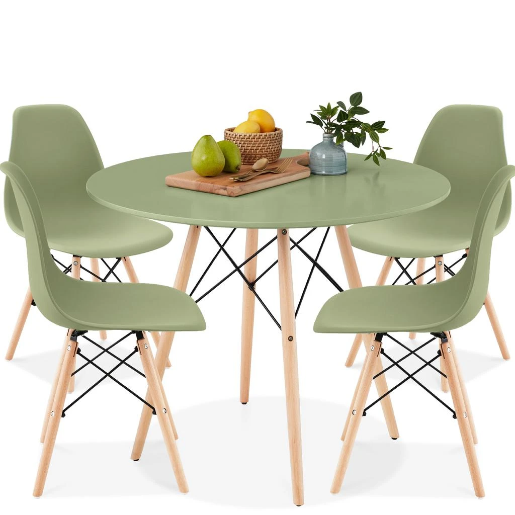 Best Choice Products 5-Piece Compact Mid-Century Modern Dining Set w/ 4 Chairs, Wooden Legs 1