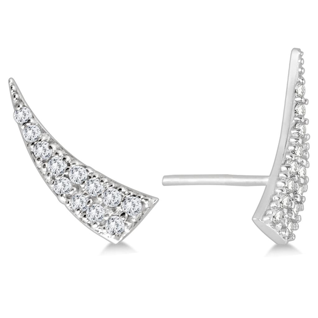 Monary 1/4 CTW Bold Genuine Diamond Climber Earrings in 14K White Gold