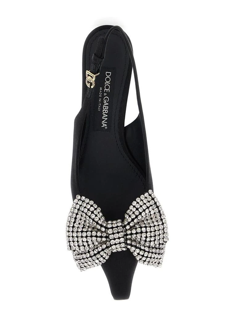 Dolce & Gabbana Black Slingback Pumps With Rhinestone Bow Detail In Silk Blend Woman 4