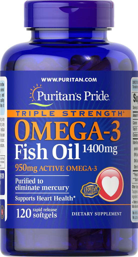Puritan's Pride Triple Strength Omega-3 Fish Oil 1400mg 120 Softgels