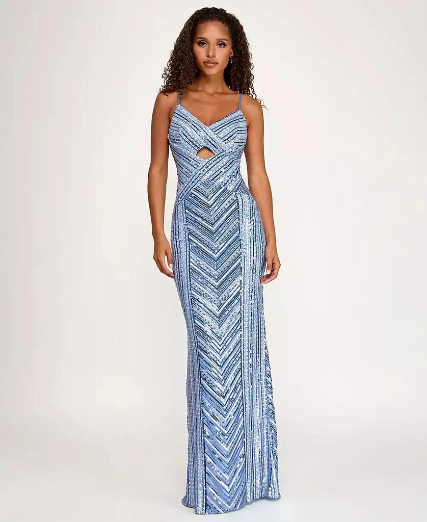 City Studios Women's All-Over Sequin Cut Out Long Dress - Slate - Size L City Studios Women's All-Over Sequin Cut Out Long Dress - Slate - Size L