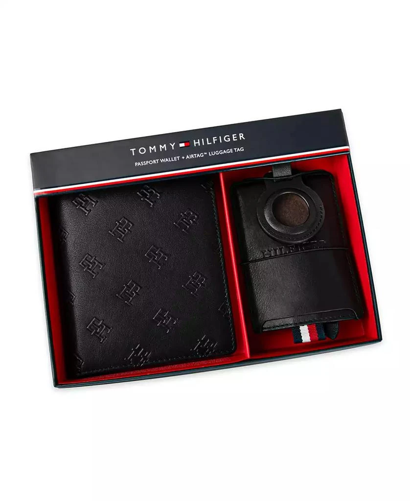 Tommy Hilfiger Men's Embossed Leather Passport Wallet with AirTag Holder Luggage Tag, 2-Piece Set 8