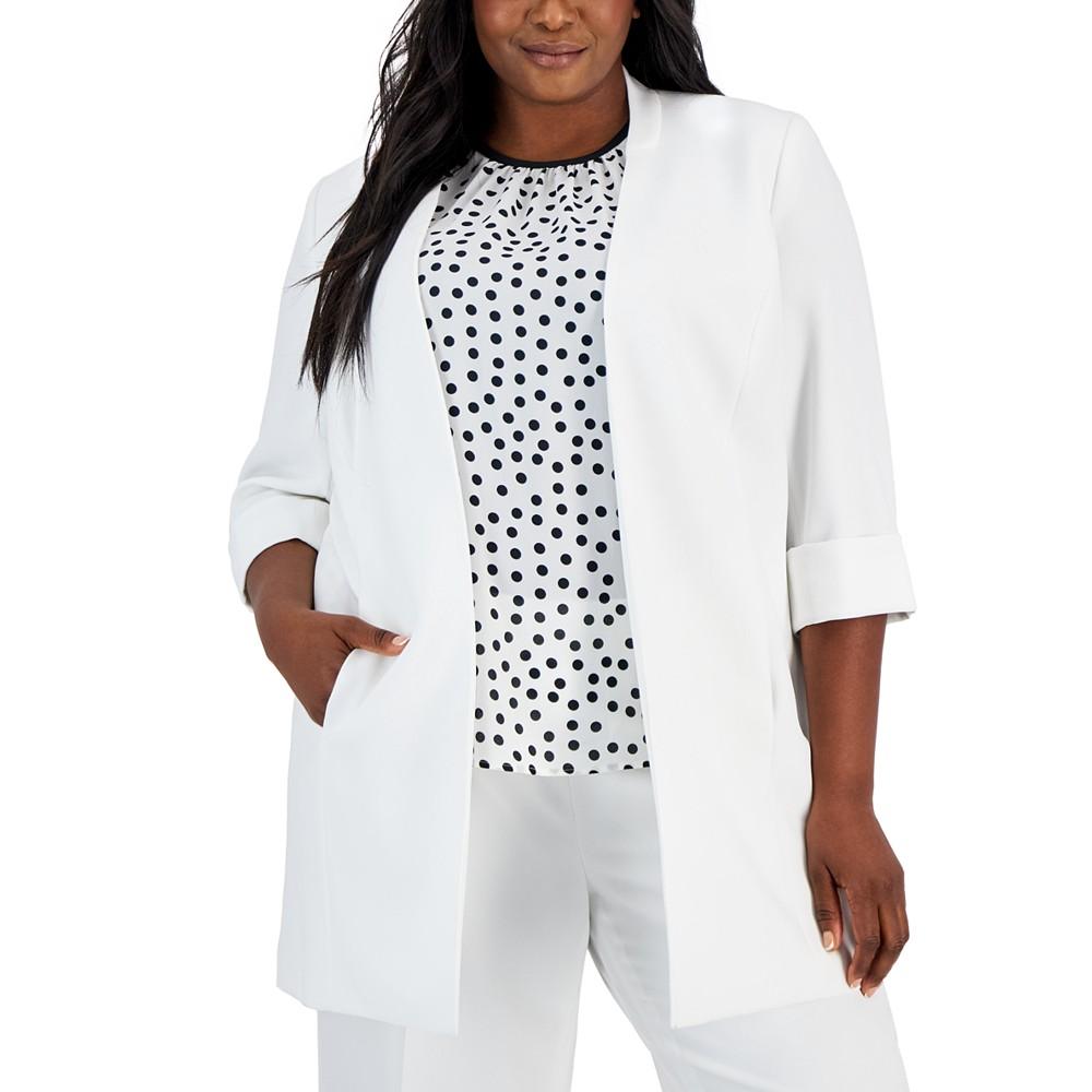 Kasper Plus Size Stretch Crepe Topper Jacket Lily White 18W Women s Blazers BeyondStyle