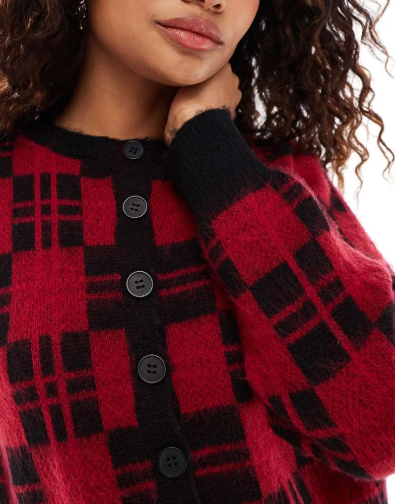 Motel Motel anzio crew neck cardigan in black and red 2