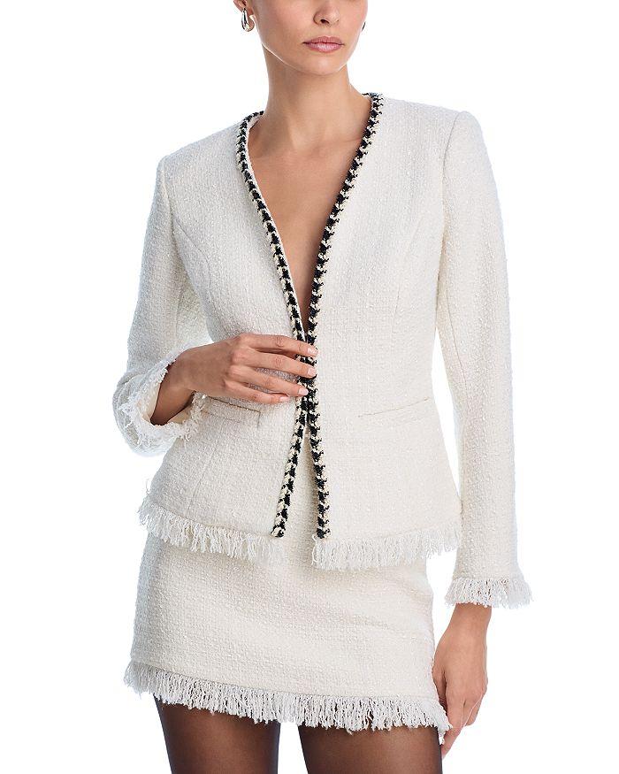 AQUA Tweed Fringe Trim Jacket