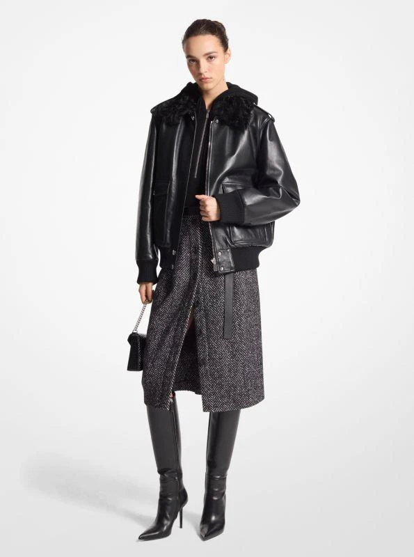 Michael Kors Plongé Leather and Shearling Bomber Jacket 1