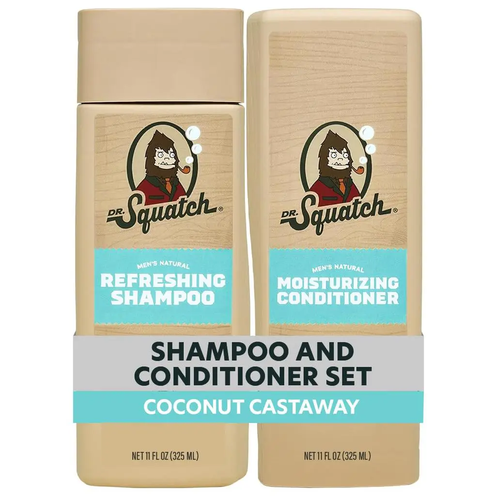 Dr. Squatch Dr. Squatch Full + Thick Men's Shampoo and Conditioner Set - For Fuller, Thicker-Looking Hair - Natural Shampoo and Conditioner for Men - Coconut Castaway (11 fl oz, 2-Pack)
