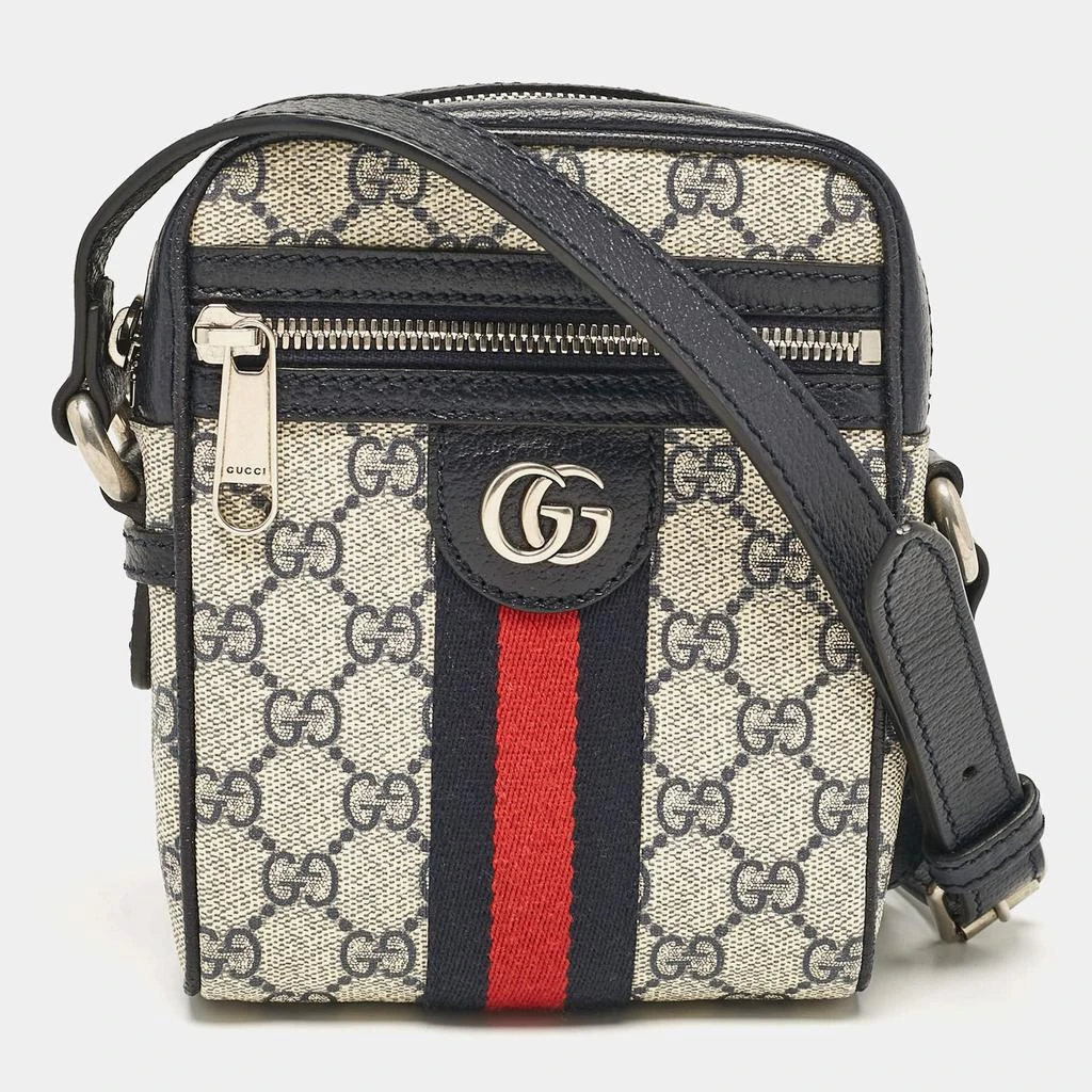 Gucci Gucci Beige/Navy Blue GG Supreme Canvas and Leather Ophidia Shoulder Bag 1