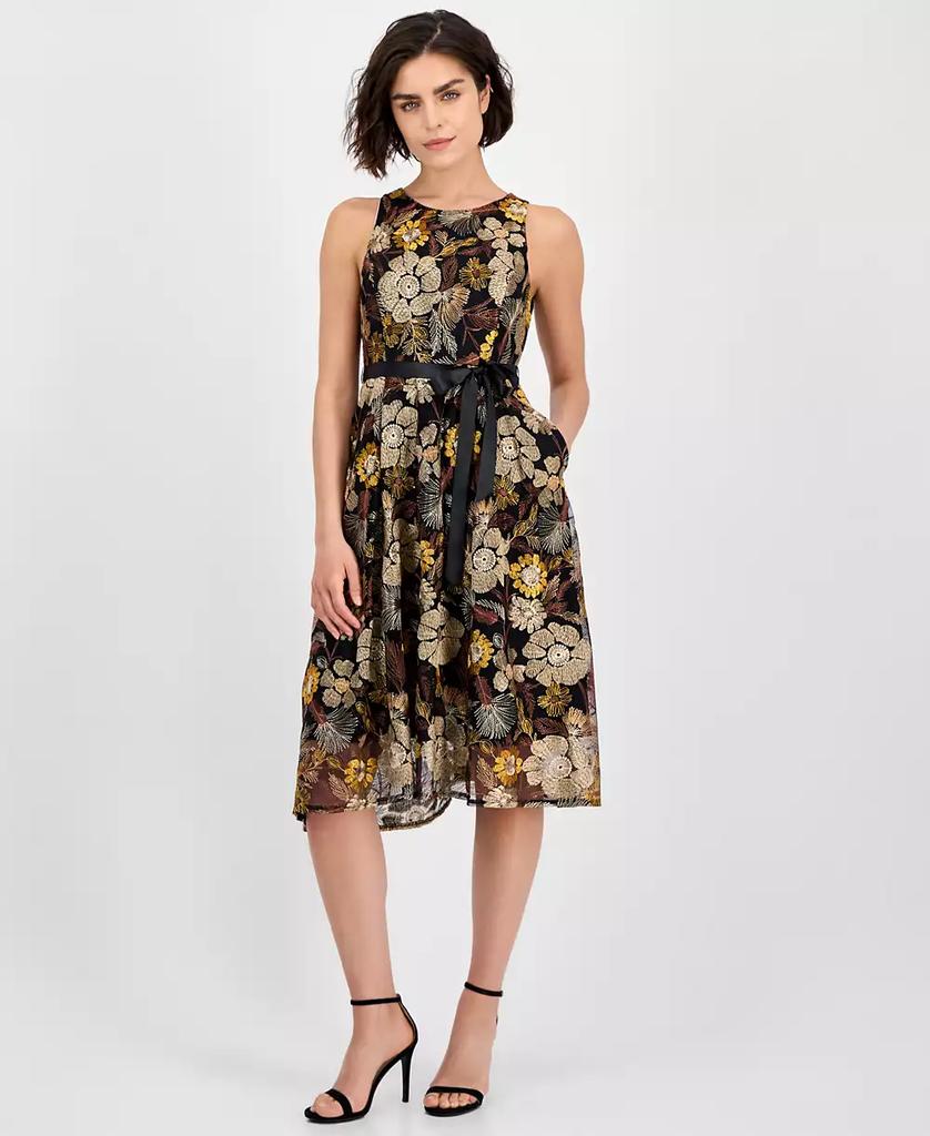 Tahari Petite Embroidered Sleeveless Fit & Flare Dress