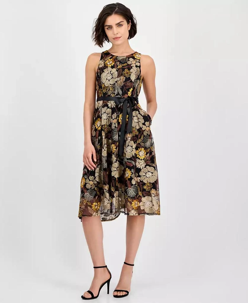 Tahari Petite Embroidered Sleeveless Fit & Flare Dress 1