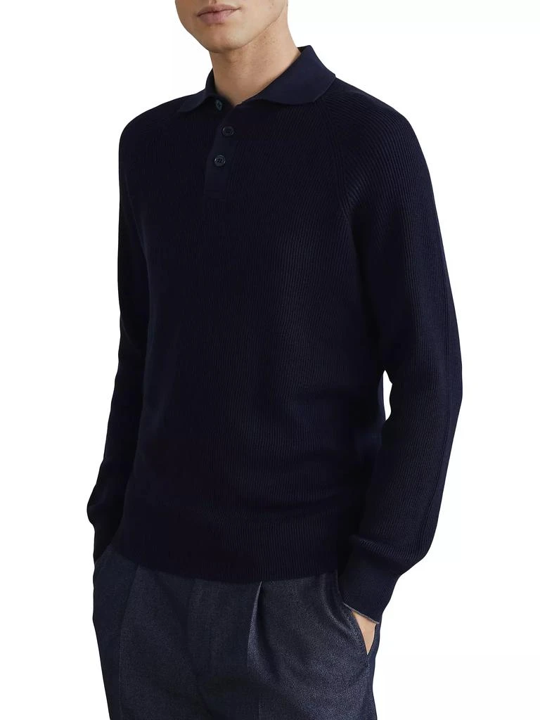 Brunello Cucinelli Cotton English Rib Knit Polo with Long Raglan Sleeves 2