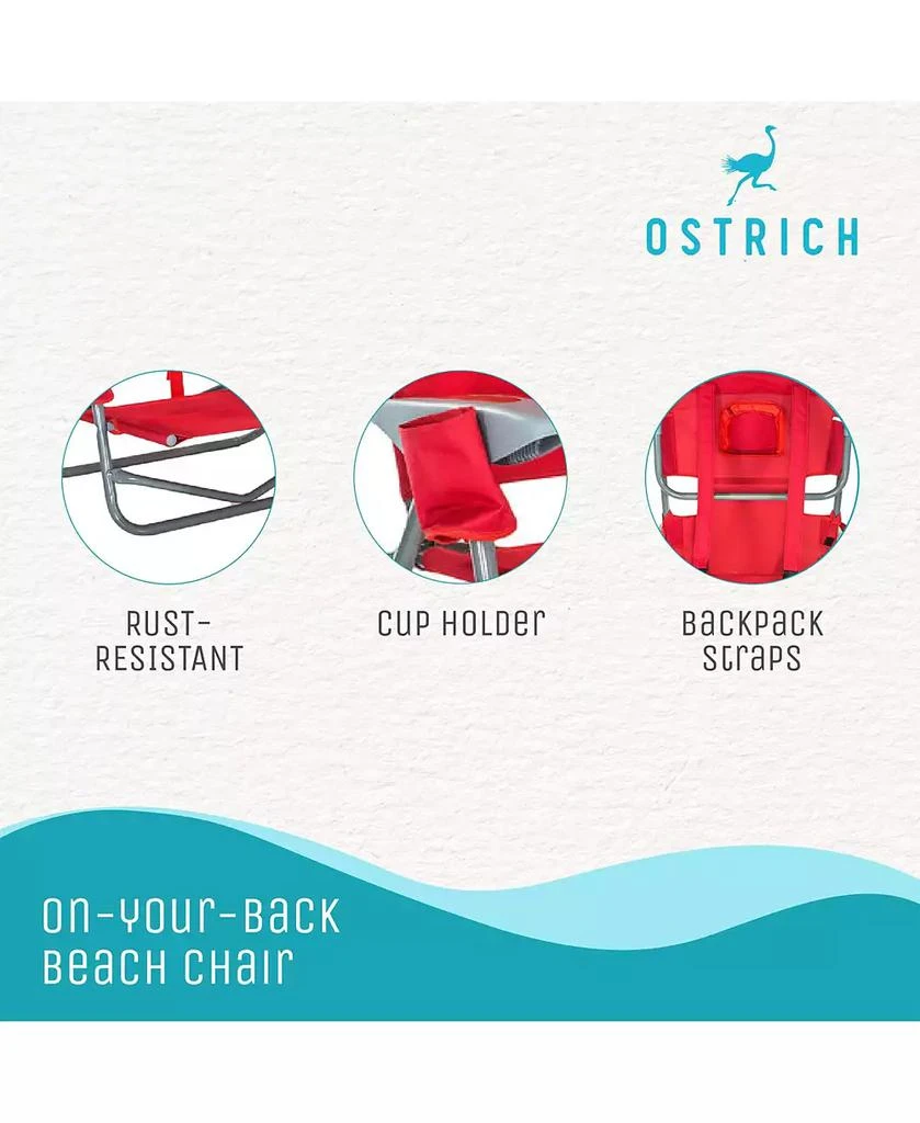 Ostrich On-Your-Back Outdoor Reclining Beach Lounge Pool Camping Chair, Red 2