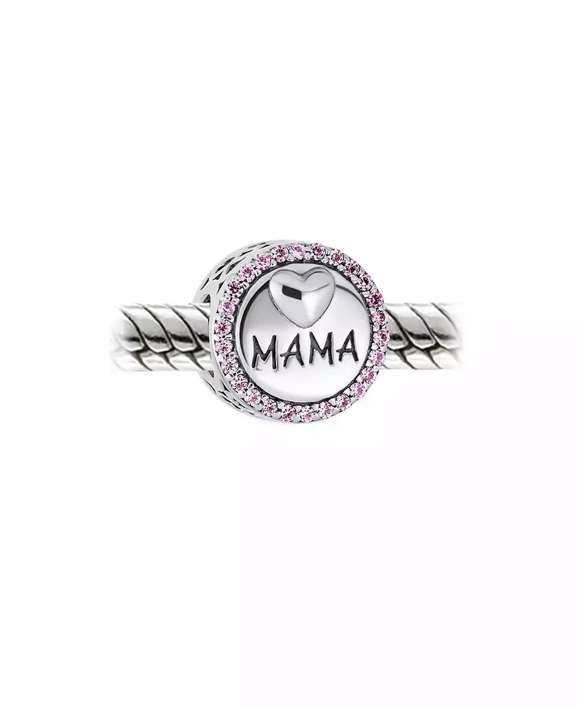 Bling Jewelry Round Pink Crystal Bead Charm MAMA Heart Wife Sterling Silver Fits Bracelet 2