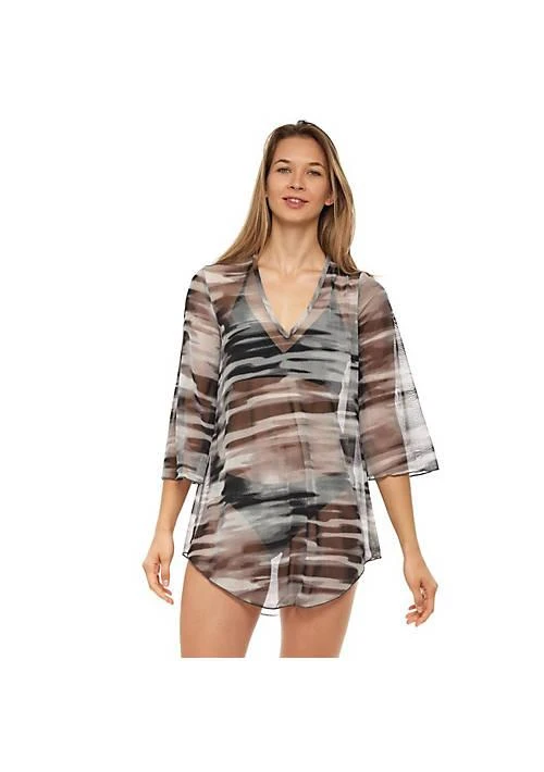 Jordan Taylor Taylor Beachwear Pma14028 Printed Mesh   Bell Sleeve V Neck Tunic 1