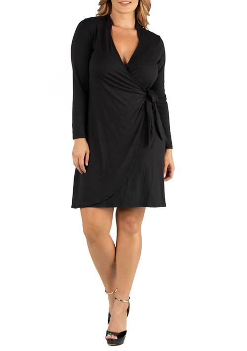24seven Comfort Apparel Comfort Apparel Plus Size Knee Length Long Sleeve Wrap Dress 1