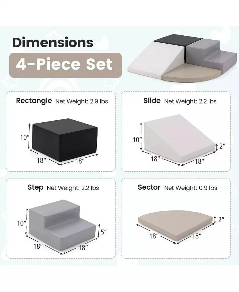 GOUUN 4-Piece Climb and Crawl Foam Block Play Set for Infant Baby 5