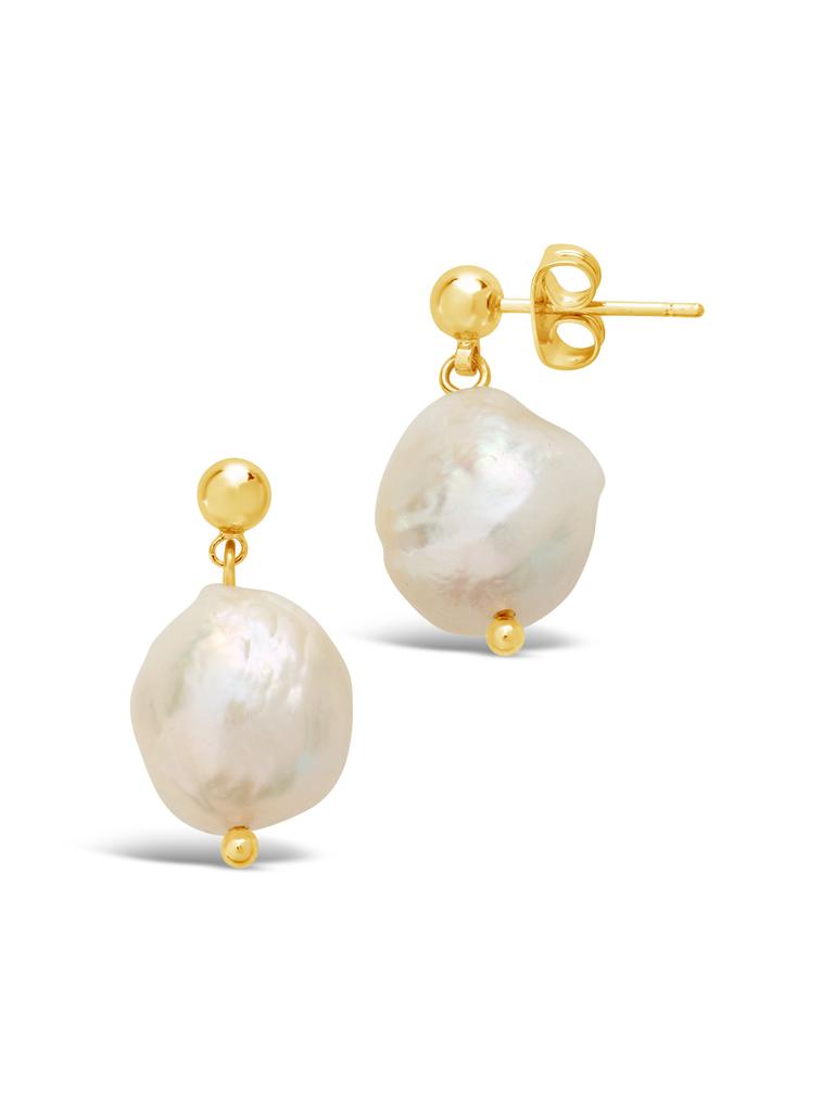 Sterling Forever Large Baroque Pearl Drop Studs