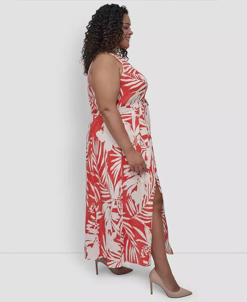 DKNY Plus Size Printed V-Neck Belted Sleeveless Dress 2