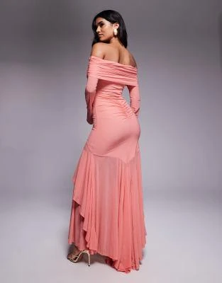coral bridesmaid dresses asos Backless Beach V-Neck Long Gold Bridesmaid Dresses Slit Side – luladress