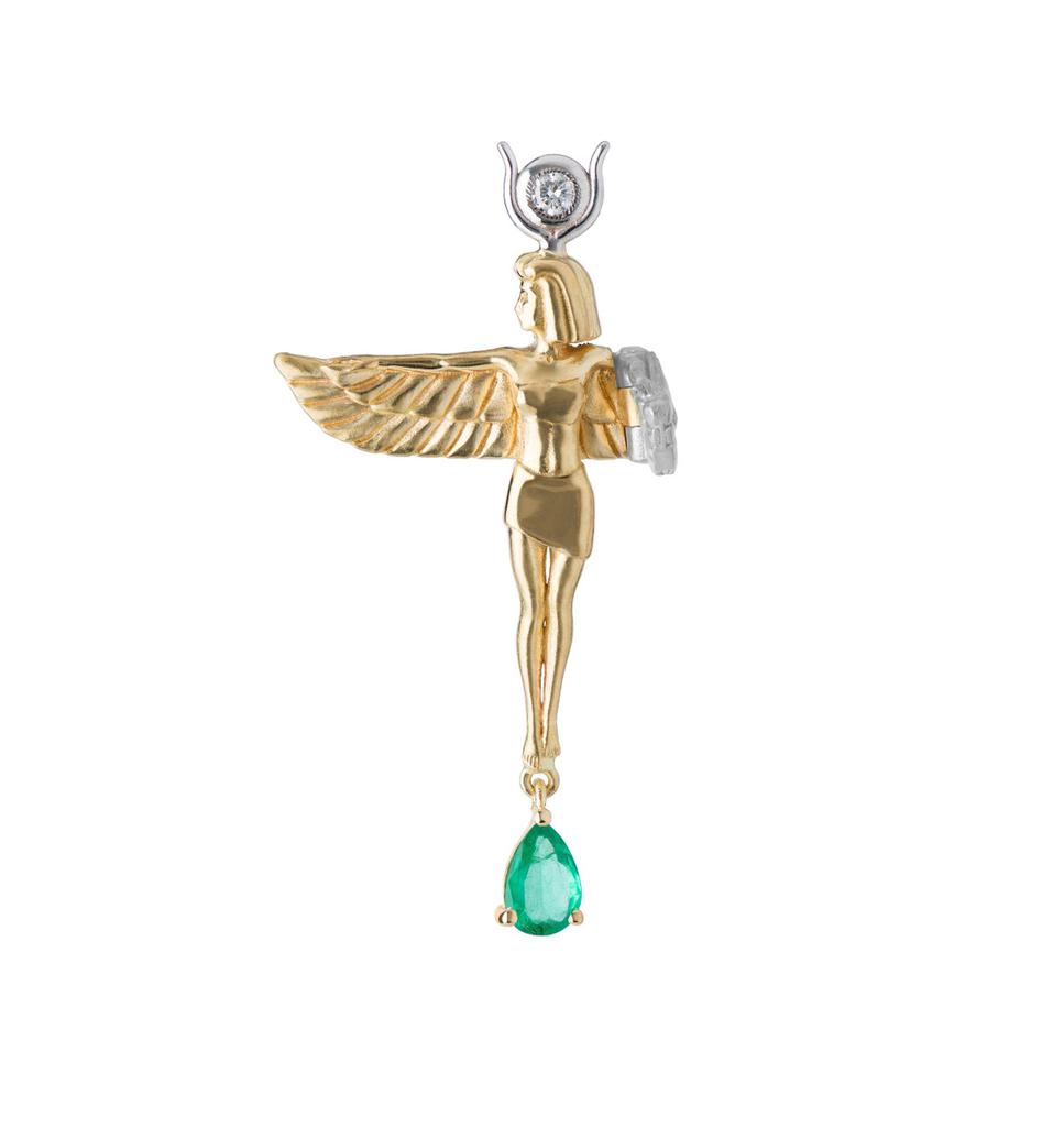 Mozafarian Diamond and emerald virgo pendant